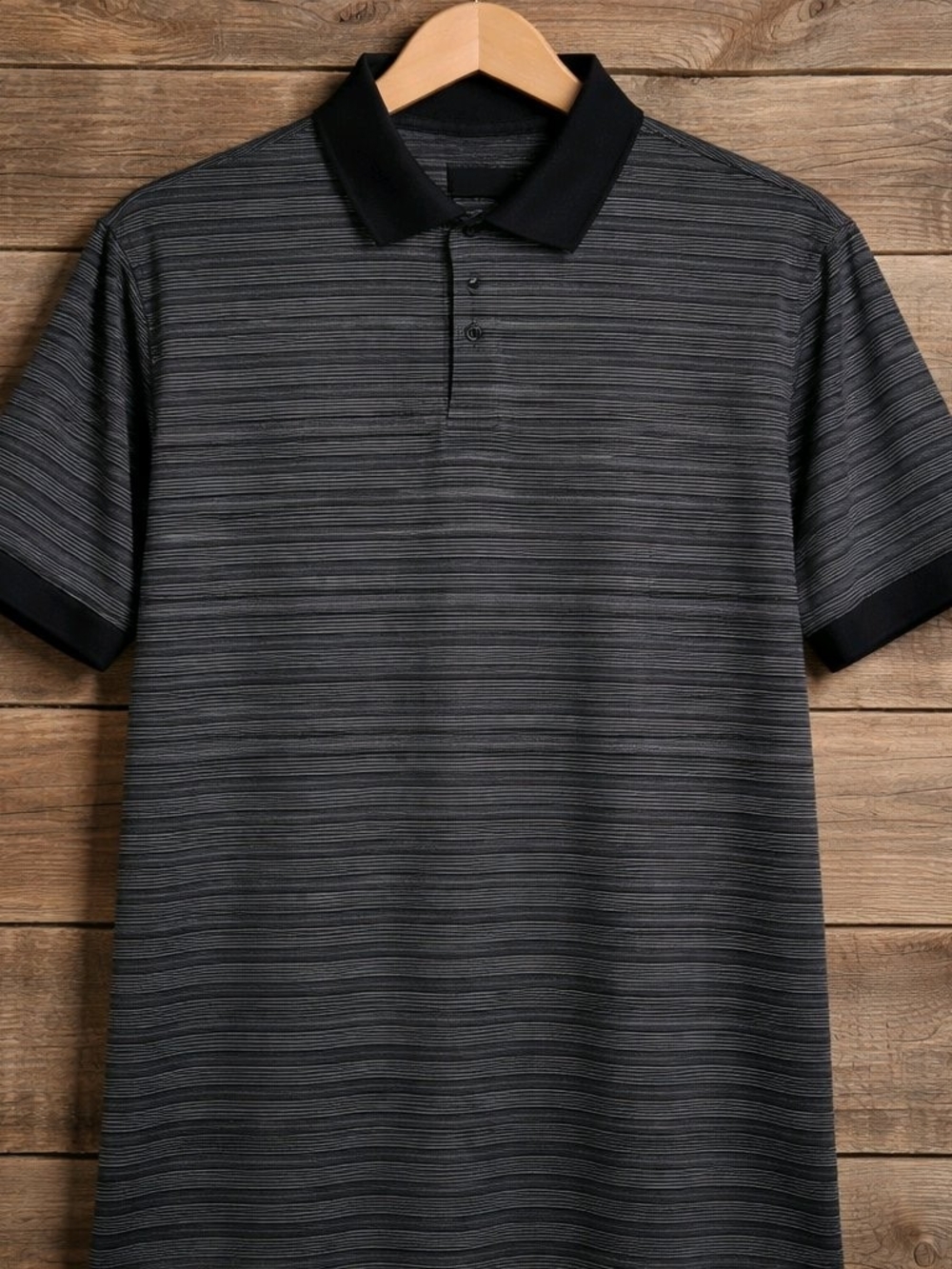George Men's XXL Black and Gray Striped Short Sleeve 100% Polyester Polo Shirt